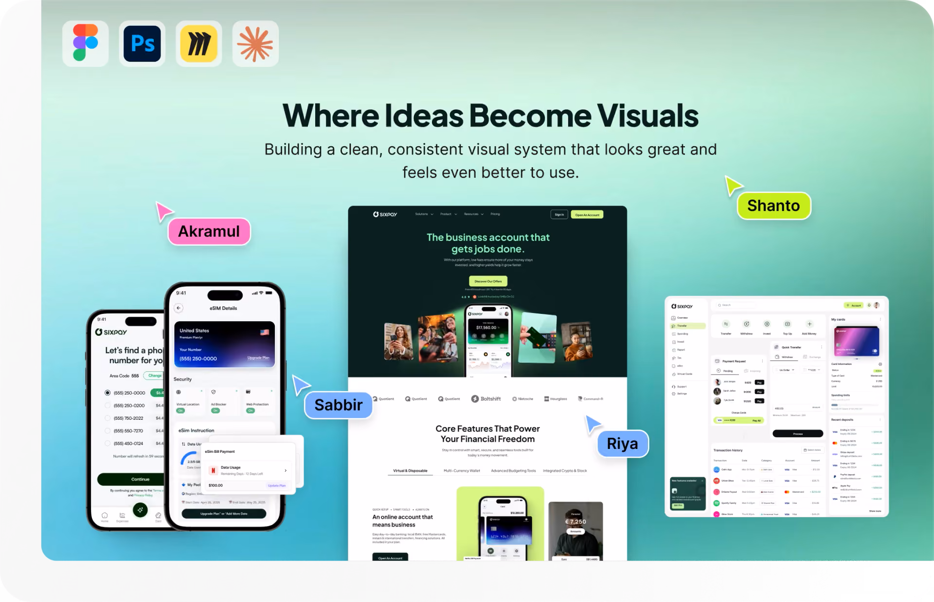 Custom mobile app and web UI UX design wireframes and visual interface prototype