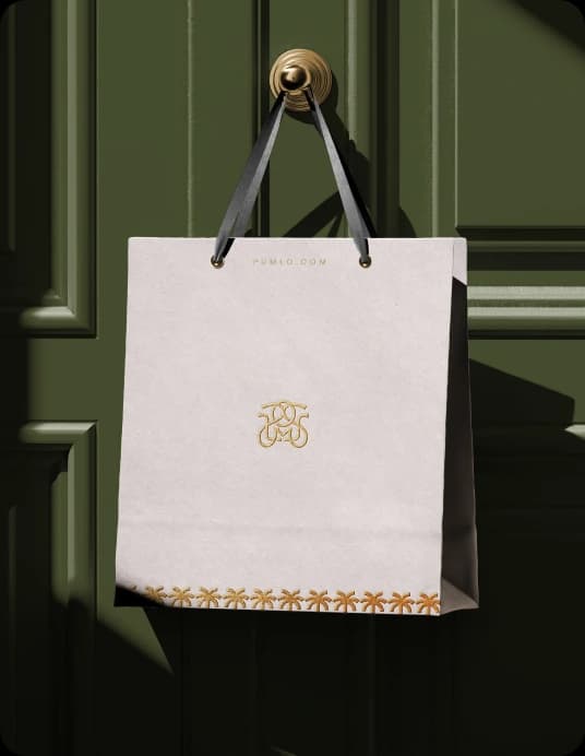 pumlo logo in a handbag